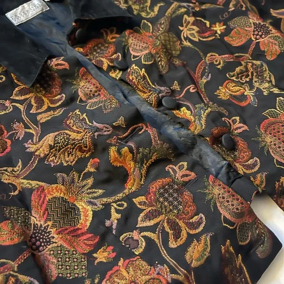 Brocade Black and Brown Floral Blazer Jacket - Picture 3 of 12